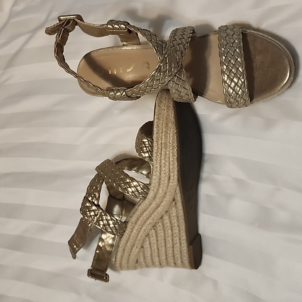 Gold strappy wedge sandles